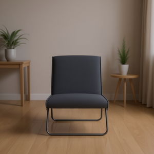 Poltrona da Soggiorno in Tessuto Grigio Scuro, 100% Poliestere, Gambe in Metallo, Design Minimalista, Sedia Moderna per Arredamento Casa - Product Image 2