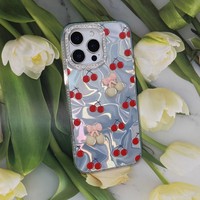 Coque de téléphone 3D Cœur Nœud Cerise pour iPhone X/11/12/13/14/15/16/17 Samsung Redmi OPPO VIVO – Étuis de protection pour femmes et filles