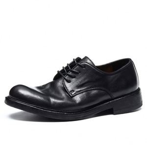 Business Casual Leather Shoes for Men-height Increasing Breathable Shoes <b>Washed</b>-out Sole Toes-handcrafted Genuine Leather Shoes - Product Image 1