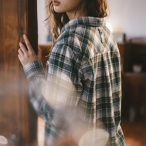 Chemise pour femmes Maden, chemise en flanelle vintage pour femmes, à <span class=keywords><strong>carreaux</strong></span>, manches longues, <span class=keywords><strong>surchemise</strong></span> brossée, veste décontractée, vêtements de travail, tendance automne - Product Image 4