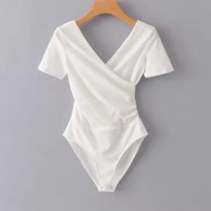 Combinaison pour femme, ajustée, une pièce, bas, dos nu, haut court sexy, super chaud, haut à manches courtes, combinaison de base - Product Image 1