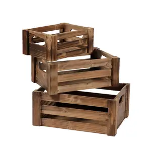 Wholesale Decorative Solid Wood Crates Farmhouse Milk Crate Storage Bins Wooden Organizer Crates for Kitchen