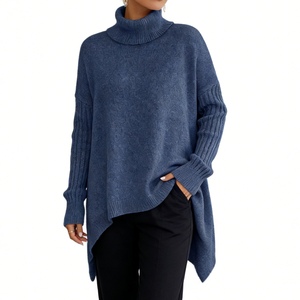 Pull en maille à col roulé oversize pour femme avec ourlet asymétrique - Manches côtelées, chaud et décontracté, tendance - Product Image 1