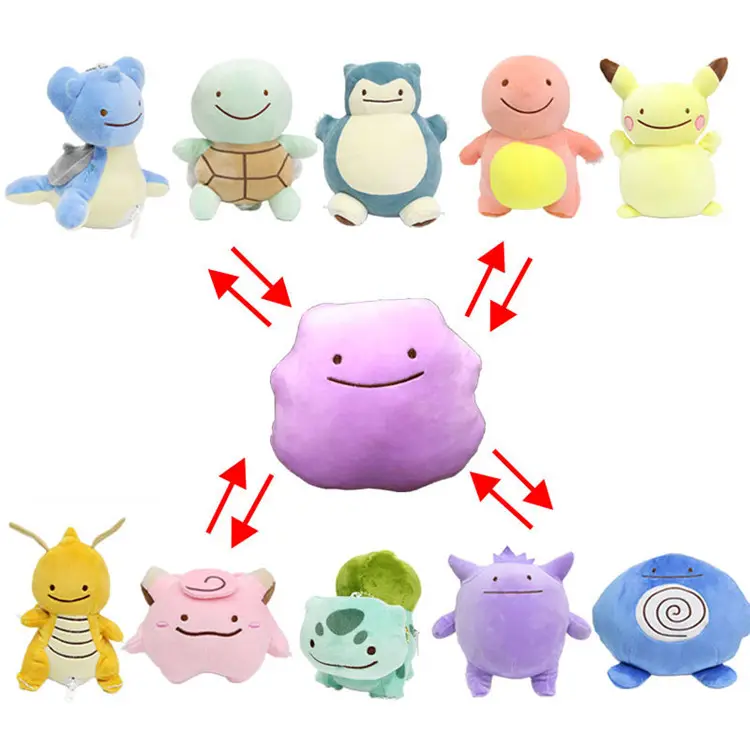 Wholesale 8 styles pokemoned peluches Reversible Ditto plush toy for kids Charmander Gengar Squirtle Bulbasaur Snorlax Lapras