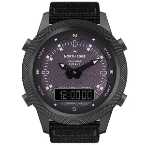 NORTH EDGE Men Digital Solar Watch Mens Outdoor Sport Watches Metal Waterproof 50M Compass Countdown Stopwatch Solar Watch