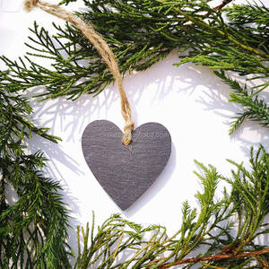 Ornement de Noël d'extérieur en pierre naturelle créative, personnalisé, en <span class=keywords><strong>ardoise</strong></span> noire, avec base suspendue et gravure imprimée, vente en gros - Product Image 4