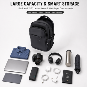 Zaino per Laptop 15.6 Pollici per Viaggi d'Affari, Ufficio, Università, Impermeabile con Manica per Trolley, Borsa Multicomparto per Uomo - Product Image 1
