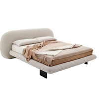 Gepolstertes Cloud-Bett Creme Bouclé-Stoff Daunengefülltes Kopfteil Memory-Schaum Importierter Lärchenrahmen Stahl-Holzlatten