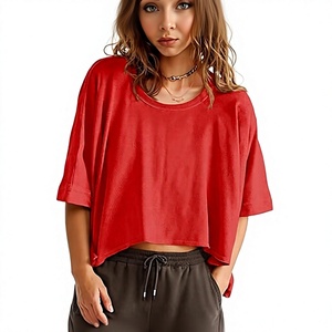 Camiseta Corta Oversize Personalizada para Mujer, Manga Corta, Corte Holgado, Color Sólido - Product Image 1