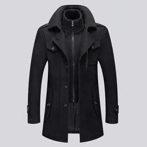 <b>Men's</b> <b>Black</b> Wool Blend <b>Long</b> Overcoat Notched Lapel Single Breasted Thick Winter <b>Coat</b> - Product Image 1