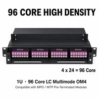 Panel Patch Fiber OM4 Multimode 96-Core MPO/MTP Pre-Terminasi, Kotak Kaset Modul 4pcs 1-masuk-24-keluar Terpasang Lengkap