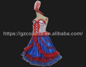 Trajes de baile para niñas, vestido de baile para adultos de Francia <span class=keywords><strong>Cancan</strong></span>, vestido largo dividido hasta el tobillo con volantes para escenario de España - Product Image 2