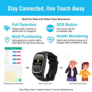 तापमान सेंसर के साथ वयस्कों के लिए 4 ग्राम आपातकालीन गिरावट डिटेक्टर तापमान सेंसर कोरा बुजुर्ग स्मार्टवॉच - Product Image 2