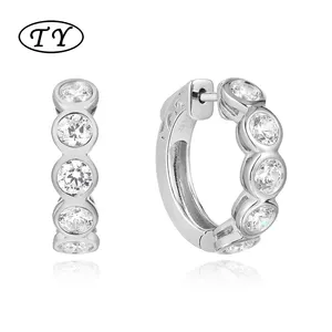 TY Jewelry 925 White Gold Sterling Silver Diamond Round Hoop Mens Earrings 14k Gold Plated Cubic Zirconia Hoop Huggie Earrings