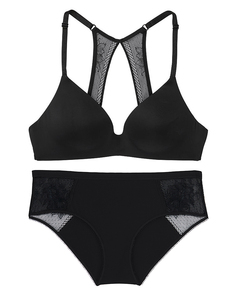 Reggiseno YUNCHI da donna ultra sottile a coppa 3/4 in pizzo sexy con ferretto e slip perizoma traspirante con logo in vita per l'estate - Product Image 1