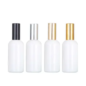 Refilled 30ml 50ml 100ml Round Cosmetic Container Essential Oil White Glass Spray Pump Bottles Perfume with Gold Sprayer