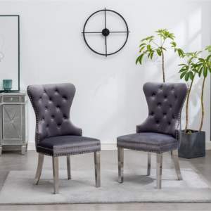 DB Montura Contemporary Gray Tufted <b>Velvet</b> <b>Dining</b> <b>Chair</b> Set of 2 with Nailhead Trim - Product Image 1