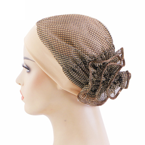Mode noir grande fleur <span class=keywords><strong>Snood</strong></span> adulte musulman chimio casquette cheveux tête Wrap Turban pour les femmes mariage - Product Image 1