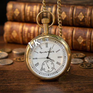 Montre de poche et horloge vintage des années 1920 en laiton, décoration d'intérieur, cadeau, petite taille, fonctionne à piles, avec chaîne, artisanat Calvin - Product Image 1