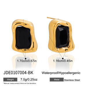Orecchini Classici con Zirconi J&D Placcati <span class=keywords><strong>Oro</strong></span> 18K in Acciaio Inossidabile, Orecchini di <span class=keywords><strong>Moda</strong></span> Rettangolari Irregolari con Zirconi Neri Verdi Bianchi - Product Image 4