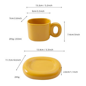 Ensemble tasse et soucoupe à café en céramique 255 ml, style nordique, couleur unie, réutilisable pour la maison - Product Image 1