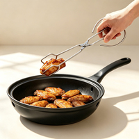 Pince à charbon de bois DaS en métal chromé à long manche pour barbecue extérieur et camping
