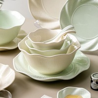 Ensemble de vaisselle en porcelaine minimaliste nordique sans BPA, assiettes à poisson, bols à soupe, résistant au lave-vaisselle et au micro-ondes, durable