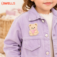 Patch brodé personnalisé AWELLS, adorable ourson en peluche, badge animalier Kawaii cousu pour vêtements d'enfants et sacs DIY