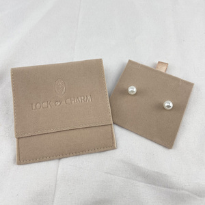 Wholesale Rings Jewelry Emboss Suede Microfiber Jewelry Pouch with Insert Pad Custom logo Velvet Jewelry Packaging Bags Display - Product Image 3