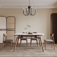 Ensemble de table à manger en bois moderne pour 6 personnes, plateau en marbre, table à manger extensible et pliable avec pieds en bois pour la maison et les restaurants