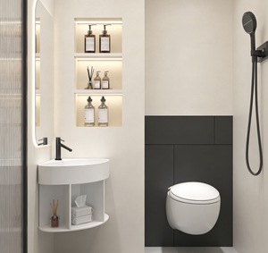 Lavabo da <span class=keywords><strong>Bagno</strong></span> Rotondo in Pietra Artificiale di Alta Qualità da 450mm con Scomparti di Stoccaggio Integrati, <span class=keywords><strong>Lavandino</strong></span> Salvaspazio - Product Image 4