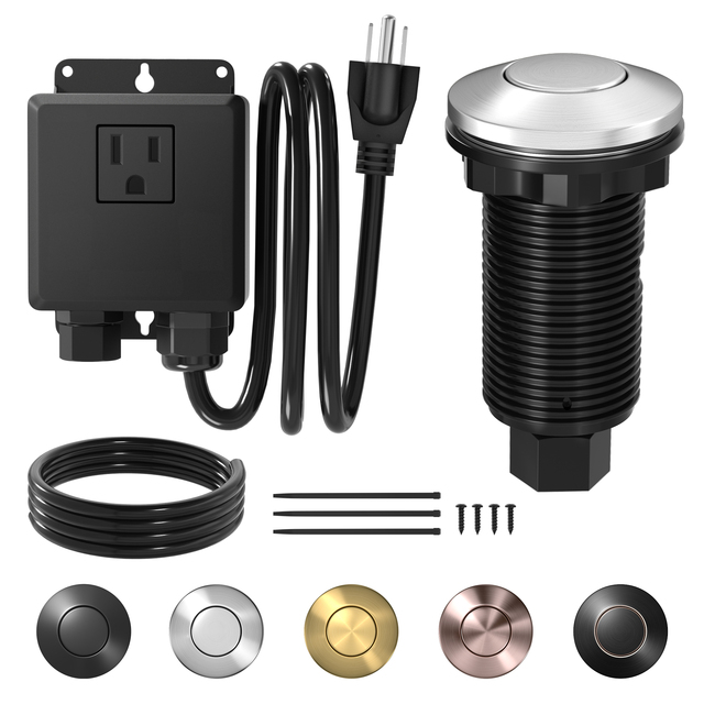 Garbage Disposal Air Switch Kit Brushed Nickel Stainless Steel Sink Top Button Long 2.6 Inch Air Switch For Kitchen Disposal