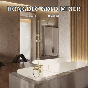 HONGDEC High Quality Modern Stainless Steel Hot/Cold Water Mixer <b>Shower</b> <b>System</b> Brushed Gold <b>Shower</b> Head Set Wall-Mounted Exposed - Product Image 2
