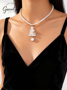 Avrupa amerikan noel ağacı pirinç şekli beyaz inci altın kaplama paslanmaz çelik Trendy bırak küpe kadın noel hediyesi - Product Image 2