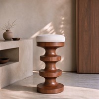 Tabouret de Bar Haut Vintage Rétro en Bois Massif Designer Creative Home Island Bar Chair Light Luxury High-End Small Tabouret pour la Cuisine