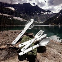 Ensemble de couverts portables en acier inoxydable poli miroir 3 pièces 3-en-1 pliable Couteau Fourchette Cuillère Classique pour Camping et Pique-niques