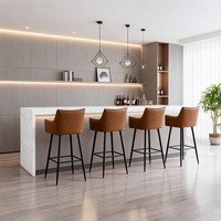Tabouret de bar moderne rembourré en cuir PU marron avec accoudoirs et dossier pour cuisine