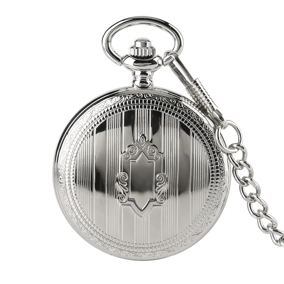 Silver Shield Automatic Mechanical Pocket Watch Arabic Numerals