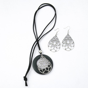 Vintage Alloy <b>Necklace</b> And Earring Set Water Drop Shape Antique Silver Plated Women's Jewelry Sets Fashion <b>Boho</b> Style - Product Image 5
