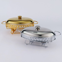 Luxuriöses Gold/Silber Chafing Dish Buffet Speisenwärmer-Set in Eiform Hotel-Glas-Chafing Dish