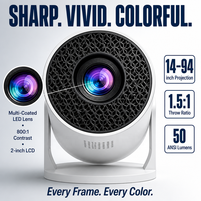 LED Mini Projector 30000 Hours 50 ANSI 1080P Short Throw 1000 to 1 Portable Movie Projector for Dark Room Home Cinema Nights