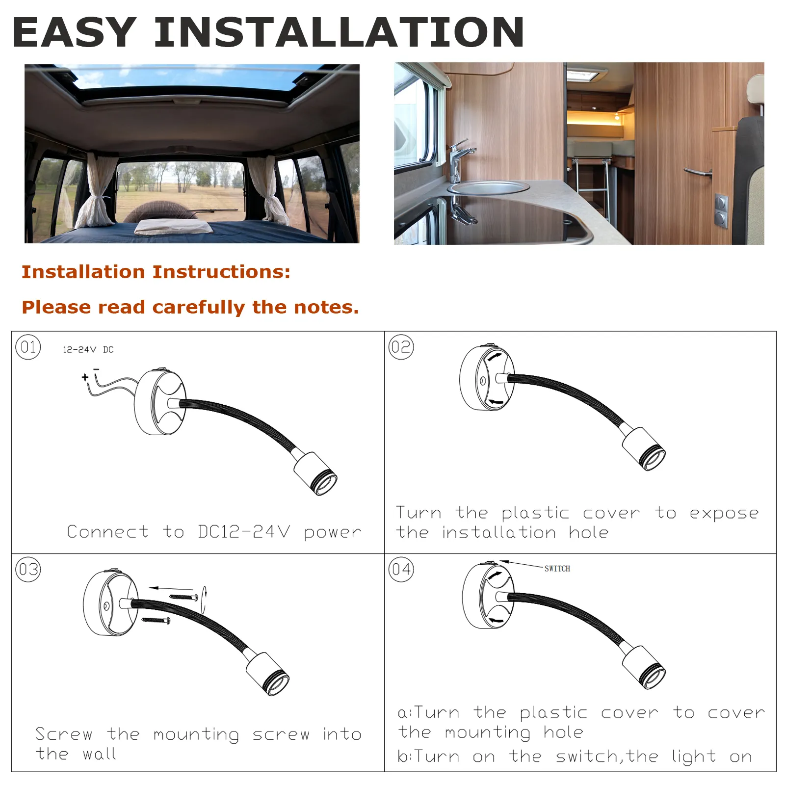 NRY – lampe de lecture Led pour camping-car, caravane, Yacht, bateau, 10-30v