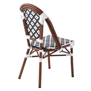Chaises de bistrot en rotin pour café de jardin, restaurant, terrasse extérieure, style français, avec rayures blanches et noires, en aluminium - Product Image 6