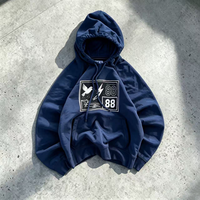 Felpa con Cappuccio Personalizzata OUNA da Uomo Blu Navy con Grafica a Colomba, Stile Streetwear Oversize in Cotone Felpato