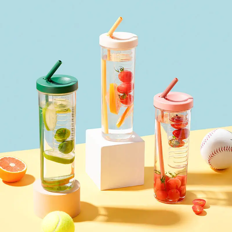 700ml Plastic Tumbler Clear Colorful Acrylic Water Bottles Transparent Plastic Fruit Juice Tumbler Cups With Straw