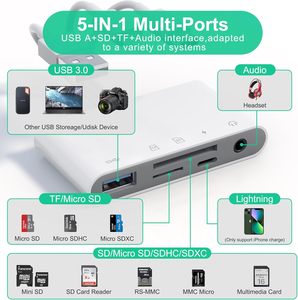 <span class=keywords><strong>5</strong></span> trong 1 OTG Multiport Đầu đọc thẻ với USB L/C/A để USB Một 3.0 SD/TF Tai nghe âm thanh & máy ảnh cho <span class=keywords><strong>iPhone</strong></span> iPad bên ngoài cài đặt - Product Image 3