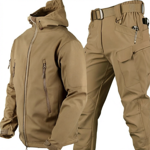Outdoor Softshell <b>Jacket</b> Hooded Tactical Workwear Windproof Zip Up <b>Men</b> <b>Jacket</b> <b>Cargo</b> Pocket Outerwear - Product Image 1