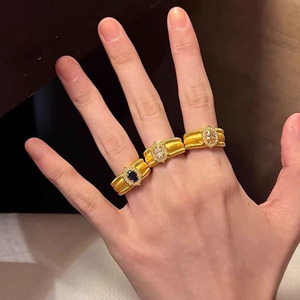<span class=keywords><strong>Bague</strong></span> Vintage en Pierre Brossée Large pour Femme, Style Cour Rétro Européen et Américain, Luxe, Large Bande, Zircon, Ouverte et Ajustable - Product Image 5