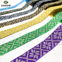 Ruban en jacquard ethnique en polyester de 4 cm, ruban brodé, dentelle colorée, garniture tendance, motif personnalisé pour vêtements DIY