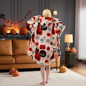 Oversized Halloween Hooded Blanket Wearable Fleece Blanket <strong>Hoodie</strong> with Giant Pocket Women Men Cozy Warm Loungewear Gifts - Product Image 3
